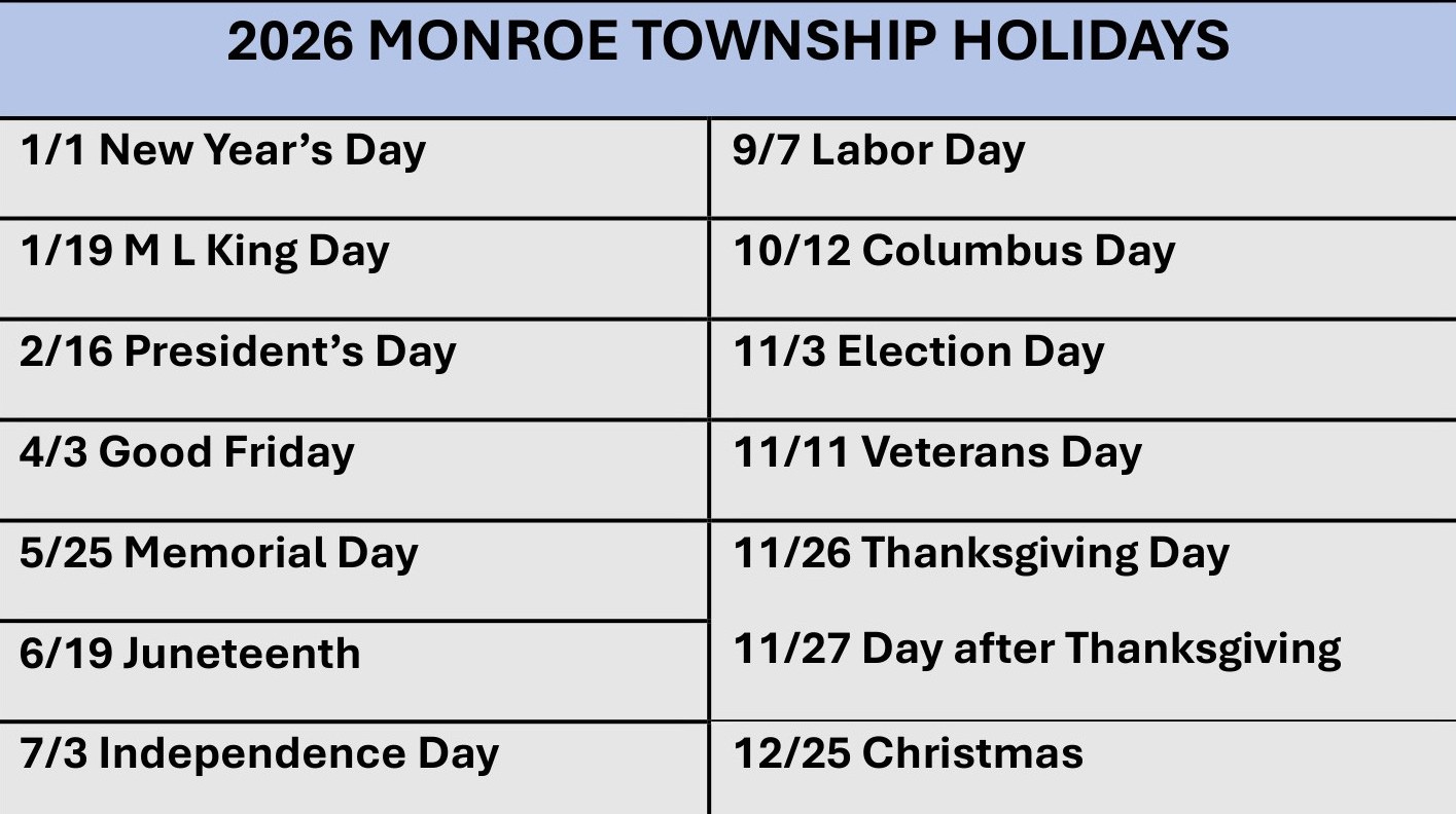 2026 MONROE TOWNSHIP HOLIDAYS001