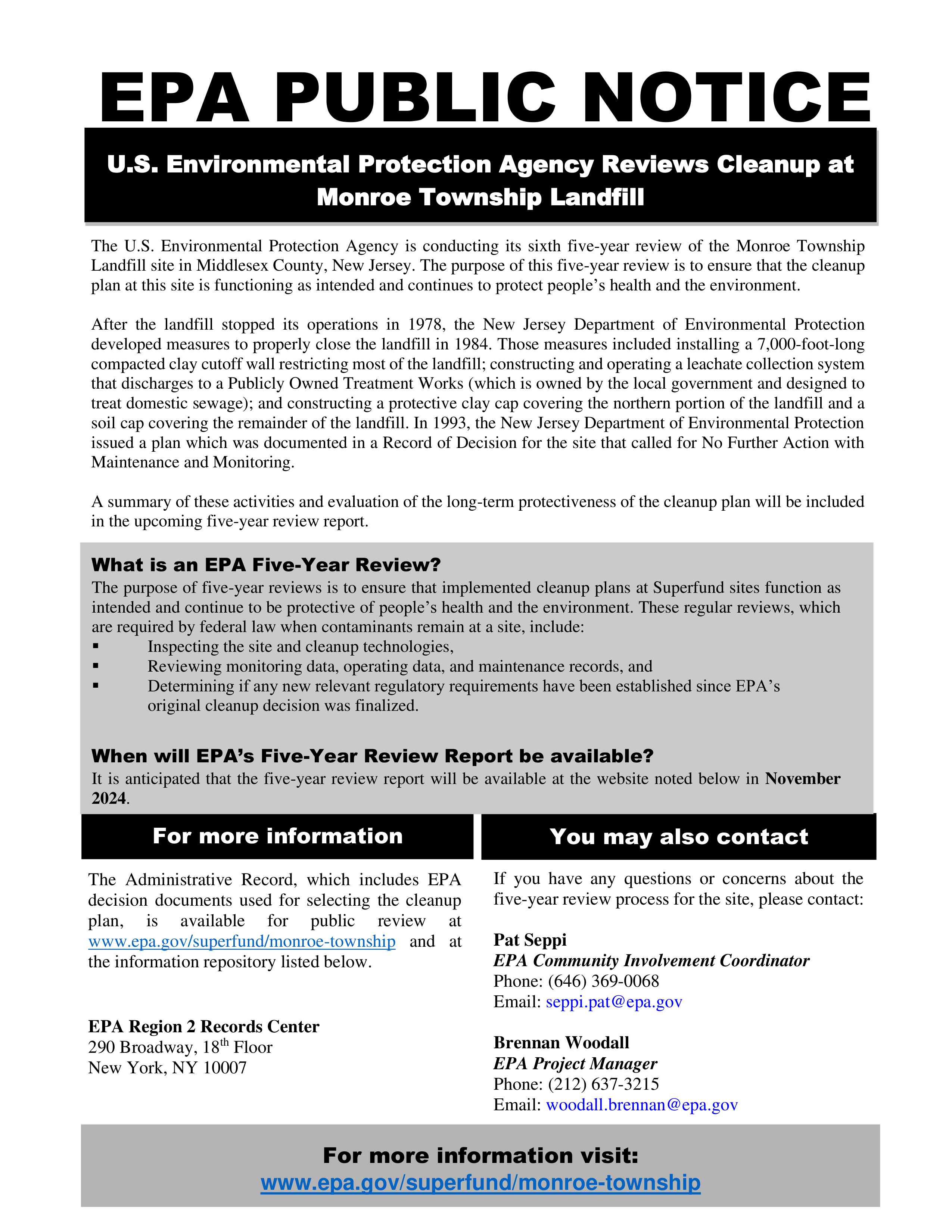 Monroe Township Sixth FYR Public Notice 2024